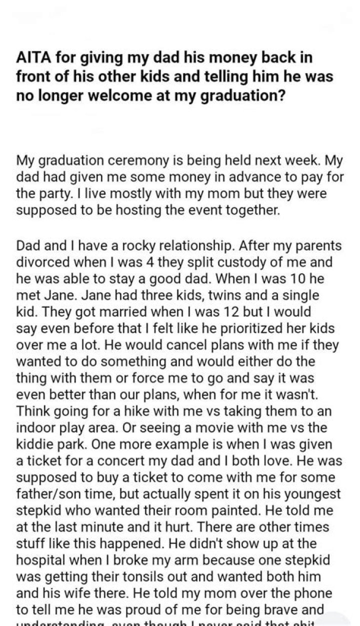 Aita For Giving My Dad His Money Back