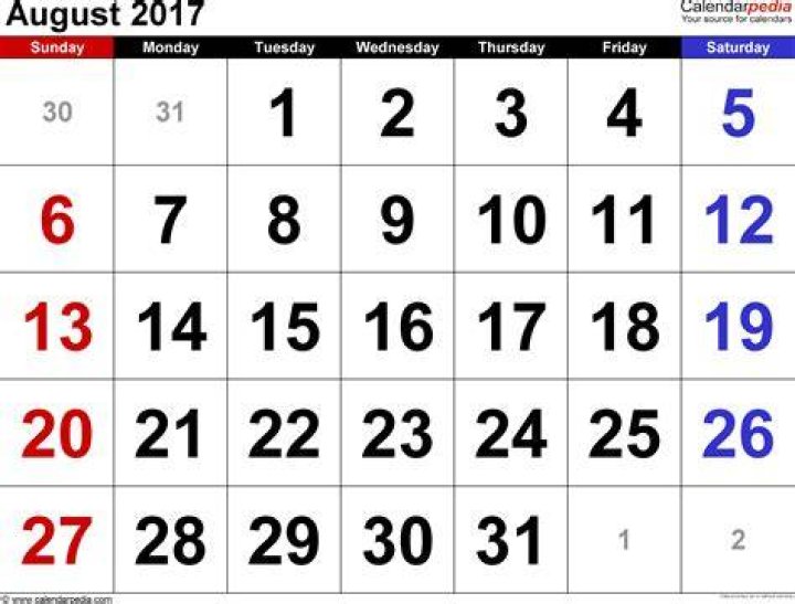 August 2017 Calendars for Word, Excel and PDF