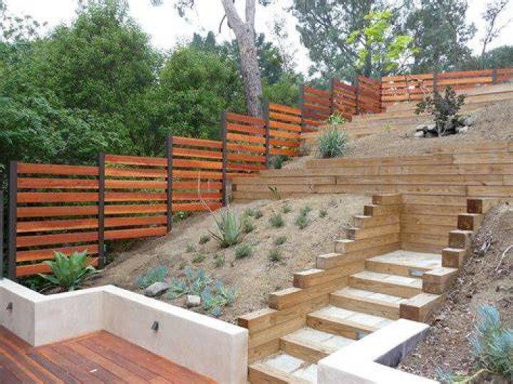 creative fencing on a hillside Download Landcaping Ideas on Original