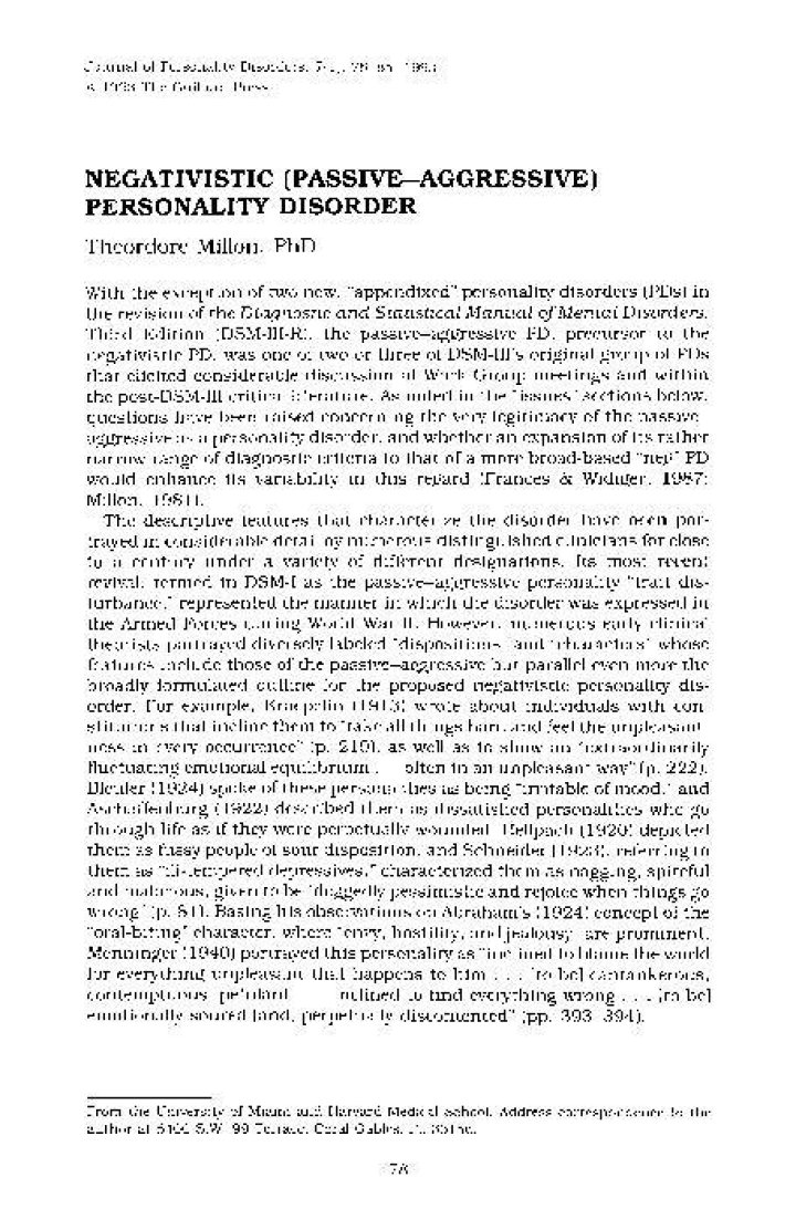 Negativistic (PassiveAggressive) Personality Disorder PDF