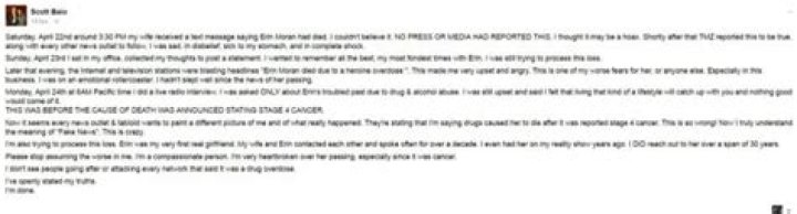 Scott Baio Clarifies Erin Moran Comments, Says Drug Quote Was Misreported